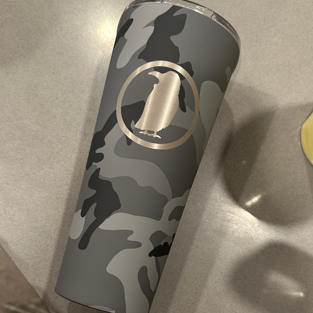 Gray Camo corkcicle Tumbler with rook coffee Logo
